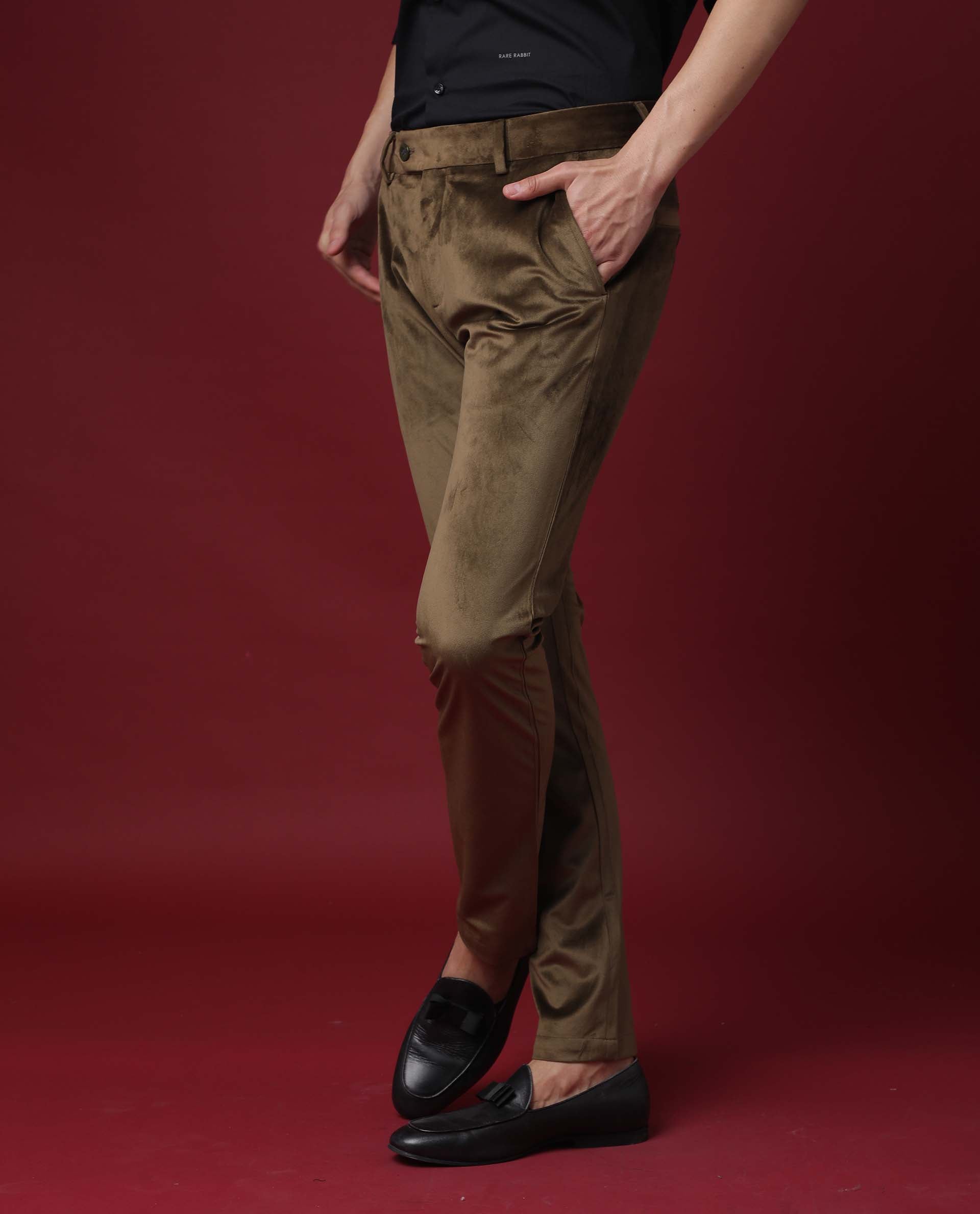 Buy RARE RABBIT Natural Solid Cotton Slim Mens Trousers | Shoppers Stop
